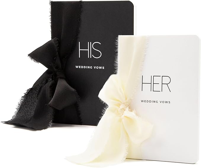 Black White His Her Slim Vow Books w/Ribbon - Image 7