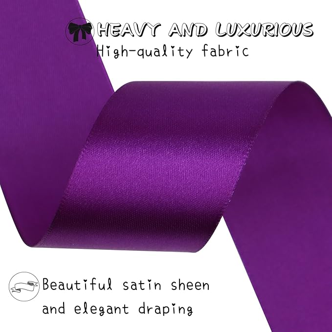 Purple Solid Satin Ribbon 1-1/2 Inch 25 Yards Solid Polyester Fabric Ribbon - Image 4
