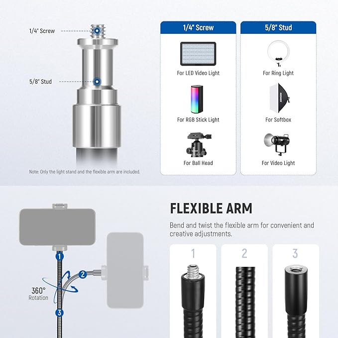 NEEWER Microphone Stand with Flexible Arm, Boom Arm Mic Floor Tripod Mount - Image 5