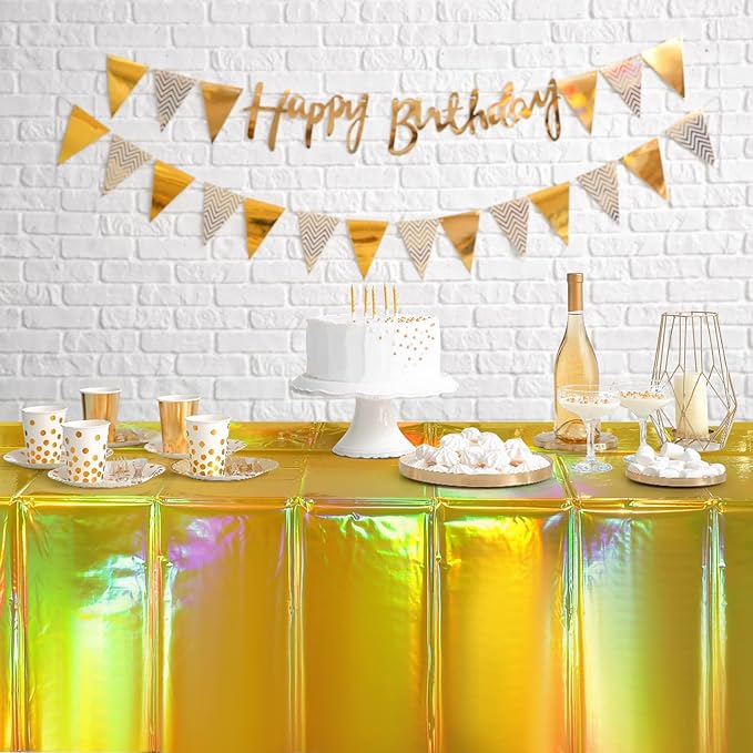8 Pack Gold Iridescent Plastic Tablecloths Shiny Disposable Laser Rectangle - Image 6