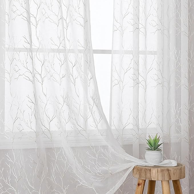 VISIONTEX Sheer Curtains 95 inch Length 2 Panels Set, Decorative Beige Coral by VISIONTEX