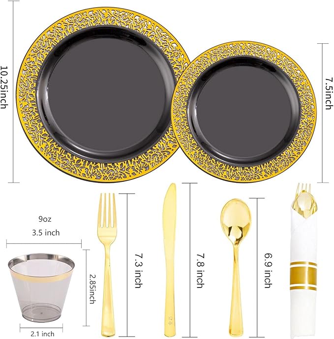 NOCCUR 210pcs Black and Gold Dinnerware Set - Image 3