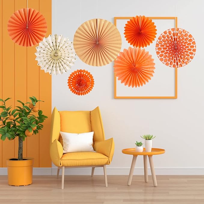 Easy Joy Paper Fans Party Decorations Orange Hanging Paper Fans Sunshine Party - Image 3
