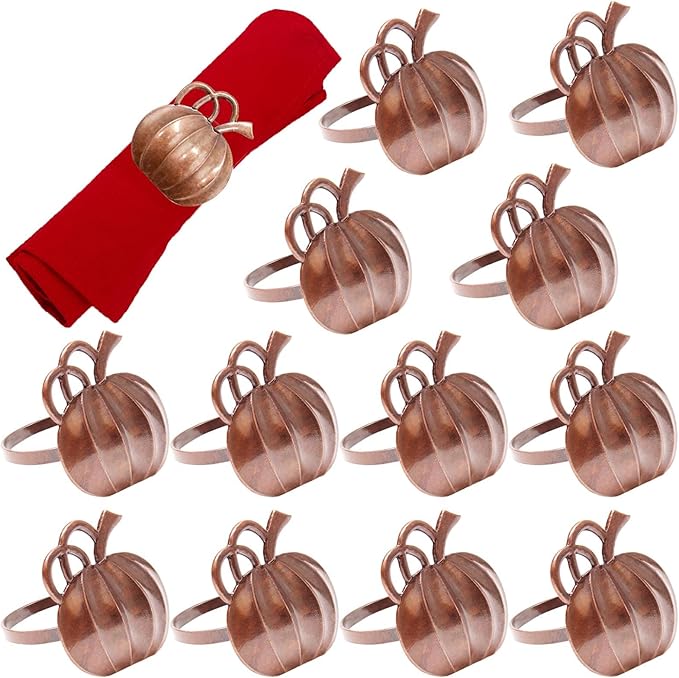 Halatool Pumpkin Napkin Rings Set of 12, Alloy Fall Napkin Rings Thanksgiving by HALATOOL