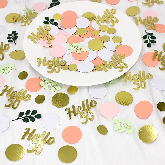 300PC 50TH Birthday Confetti for Table Pink and Sage Green Happy 50TH Birthday - Image 4