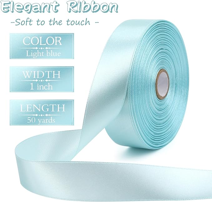 Light Blue Solid Satin Ribbon 1 Inch 50 Yards Solid Polyester Fabric Ribbon - Image 2