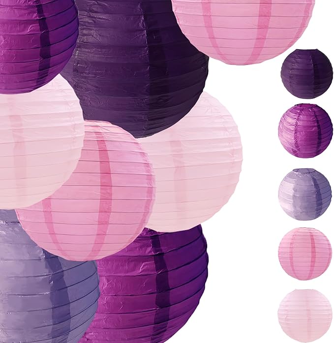 Purple Pink Paper Lanterns Decorative 15pcs Party Hanging Decorations by Capesaro