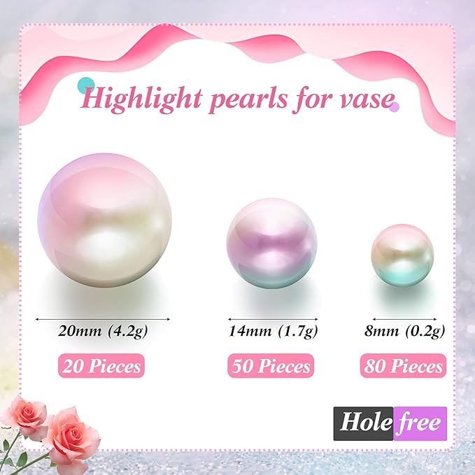 150 Pieces Vase Filler Faux Pearls Vase Makeup Beads No Hole Gloss Bead Mixed - Image 2