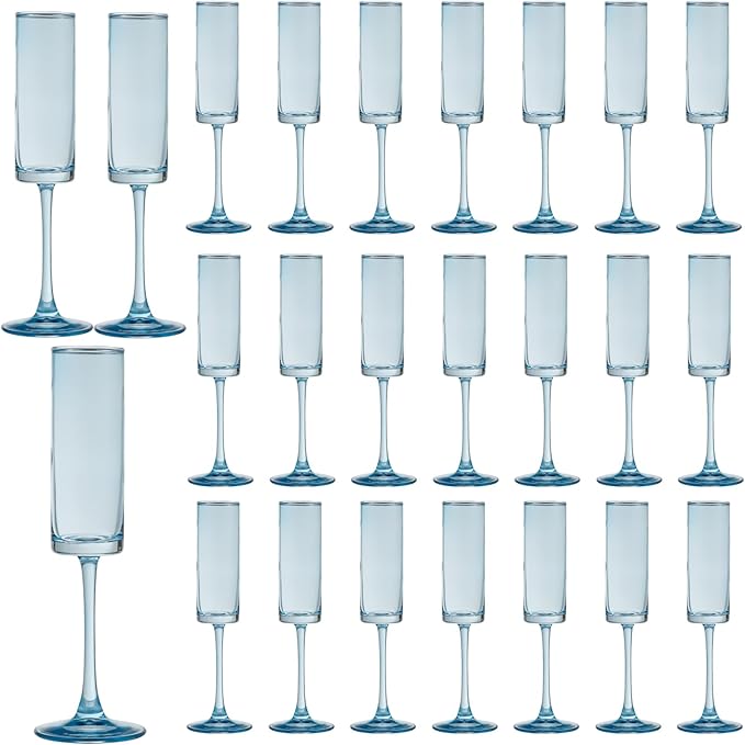 24 Pieces Blue Champagne Flutes 6 OZ Straight Sided Wine Glasses Champagne Long by Unknown