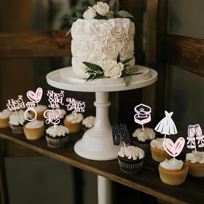 Gyufise 30Pcs She Said Yes Cupcake Toppers Glitter Diamond Ring I Do Love - Image 5