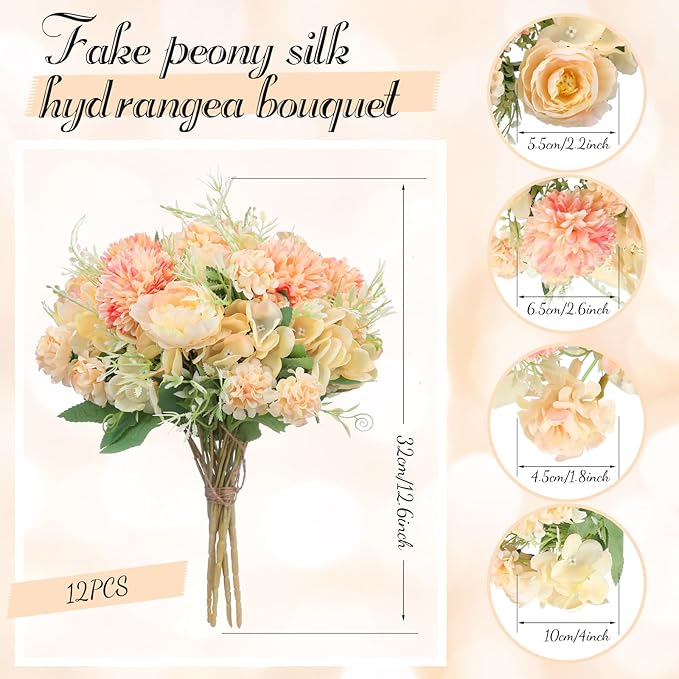 Tigeen Artificial Flowers Artificial Peonies Silk Flowers Faux Peony Fake Peony - Image 2
