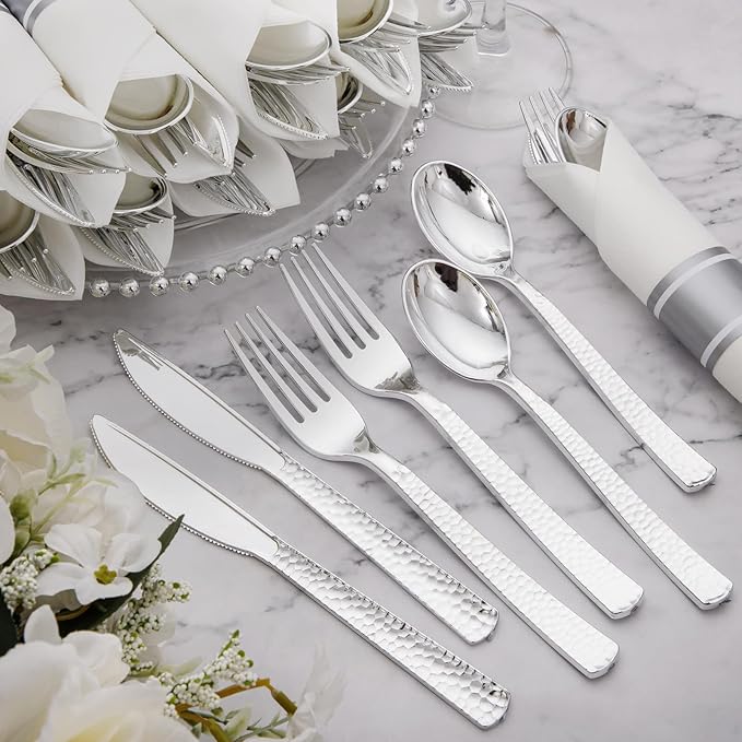 Supernal 60 Pack Pre-Rolled Silver Plastic Cutlery Heavy Duty Wrapped - Image 8