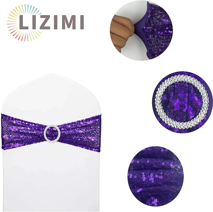 25 Pcs Chair Sashes Sequin Stretch Chair Bands Spandex Polyester Bows - Image 4