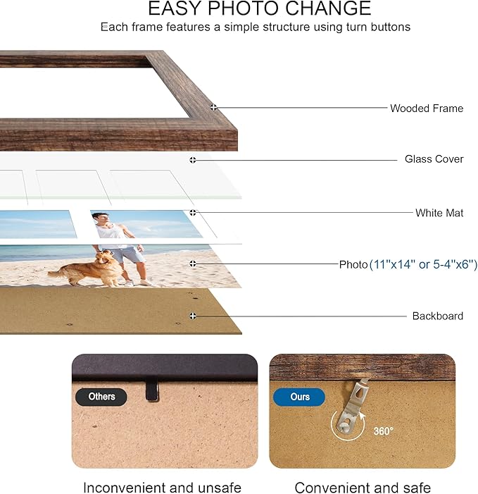11x14 Picture Frame Set of 2, Rustic Brown Wood Frame - Image 3