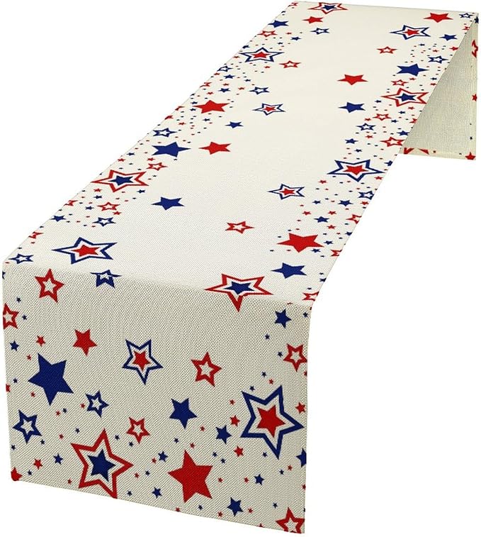 4th of July Table Runner, American Stars Patriotic Independence Day Table Runner by JanJCurt