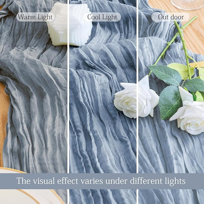 6 Pack Dusty Blue Cheesecloth Table Runner 23x120 inch Rustic Boho Gauze Table - Image 3
