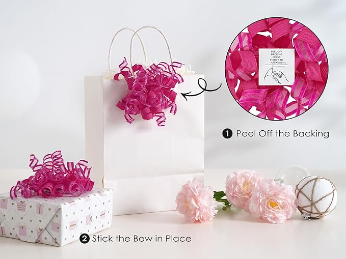 HUIHUANG Hot Pink Bows for Gift Wrapping Curly Gift Bow 5 inch x 8 Counts - Image 2