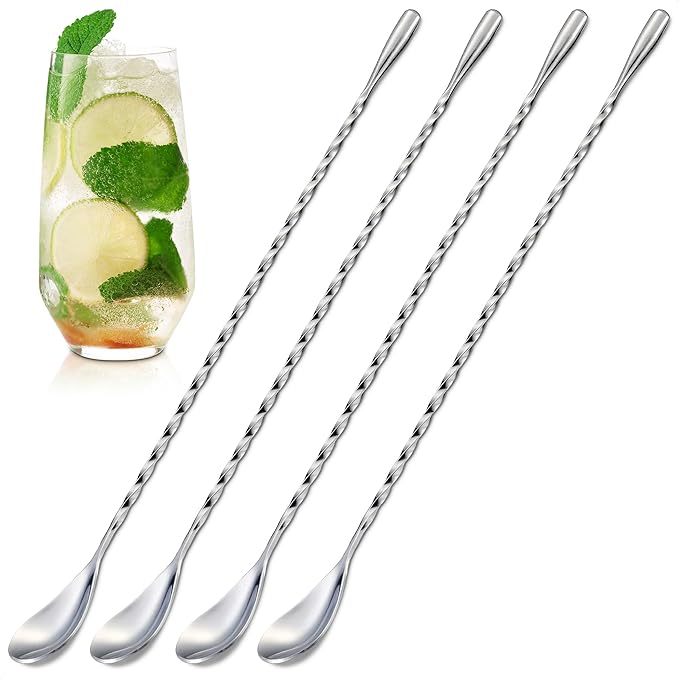 4 Pcs Bar Spoon Cocktail Stirrers – 12'' Long Spoons by TheLittleGreenChange