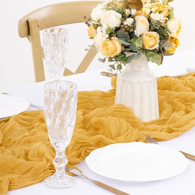 MLMW 6 Pack Fall Thanksgiving Table Runner Gold Cheesecloth Table Runner - Image 4