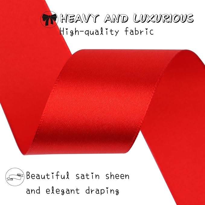 Red Solid Satin Ribbon 1-1/2 Inch 50 Yards Solid Polyester Fabric Ribbon - Image 3