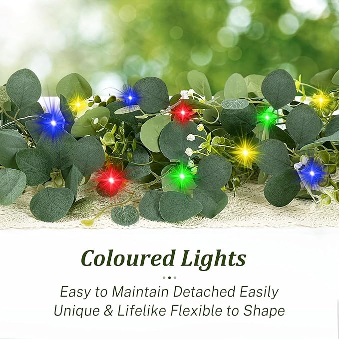Eucalyptus Garland with Lights, Artificial Faux Eucalyptus Leaves Greenery Vines - Image 3