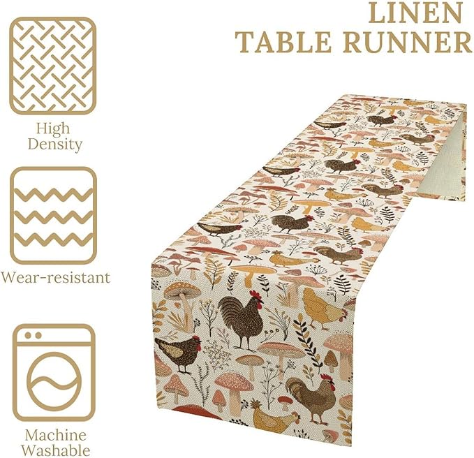 Mushroom Table Runner, Retro Natural Plant Famhouse Table Runner - Image 4