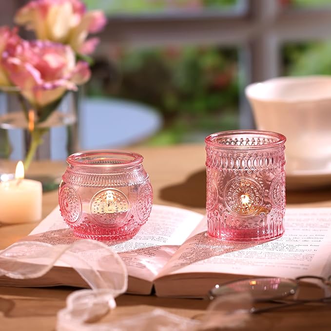 DARJEN 24Pcs Pink Votive Candle Holders- Glass Candle Holders Bulk - Image 4