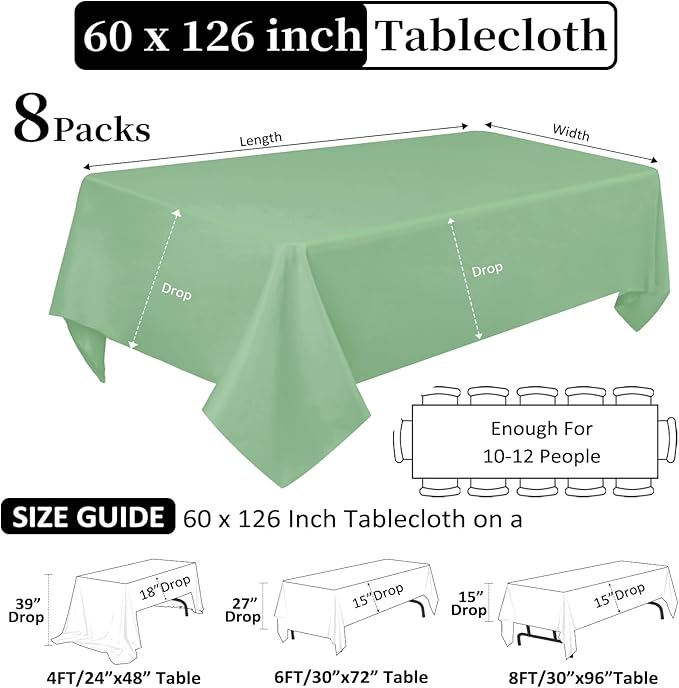 8 Pack Sage Green Tablecloth 60 x 126 Inch Rectangular Tablecloths - Image 2