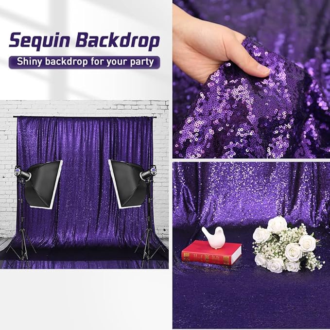 Eternal Beauty Sequin Backdrop Curtains, 2x8 Ft-2 Panels Purple Back Drop - Image 8