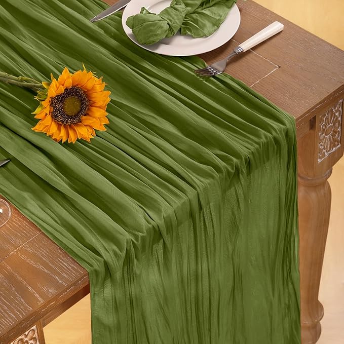 Olive Green Cheesecloth Table Runner 6 Pack Fall Table Runners Boho Gauze 120 - Image 5