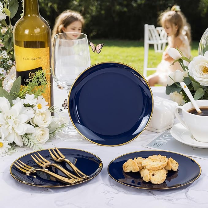 Festiva 200Pcs Navy Blue Gold Dessert Plates 6.3" - Image 5