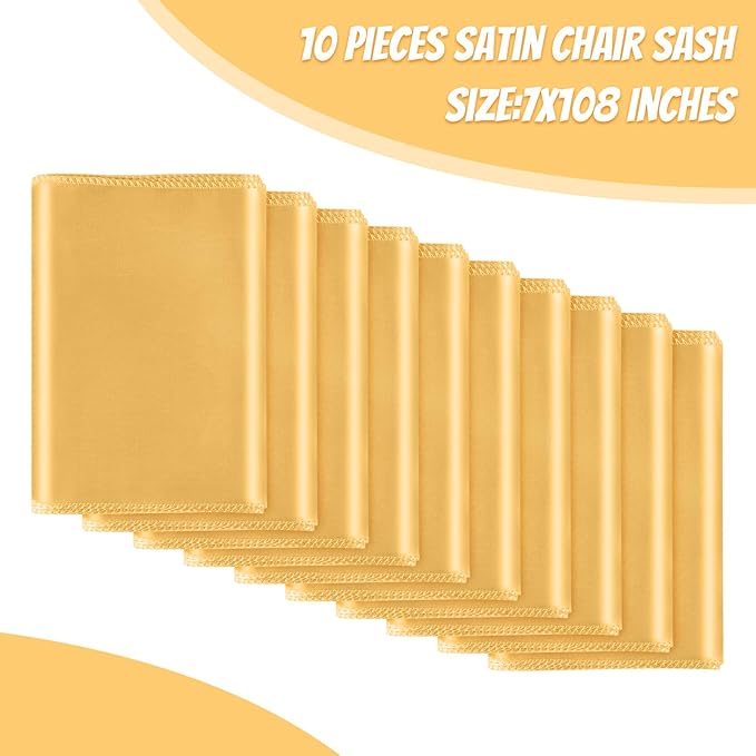 10 PCS Gold Satin Chair Sashes Bows Universal Chair Ribbon Ties Back Sash - Image 2