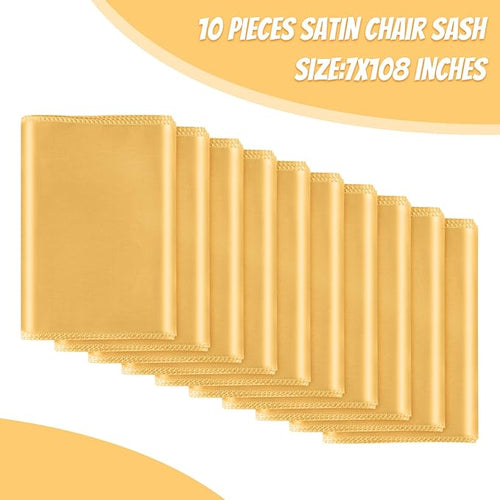 10 PCS Gold Satin Chair Sashes Bows Universal Chair Ribbon Ties Back Sash - Image 2