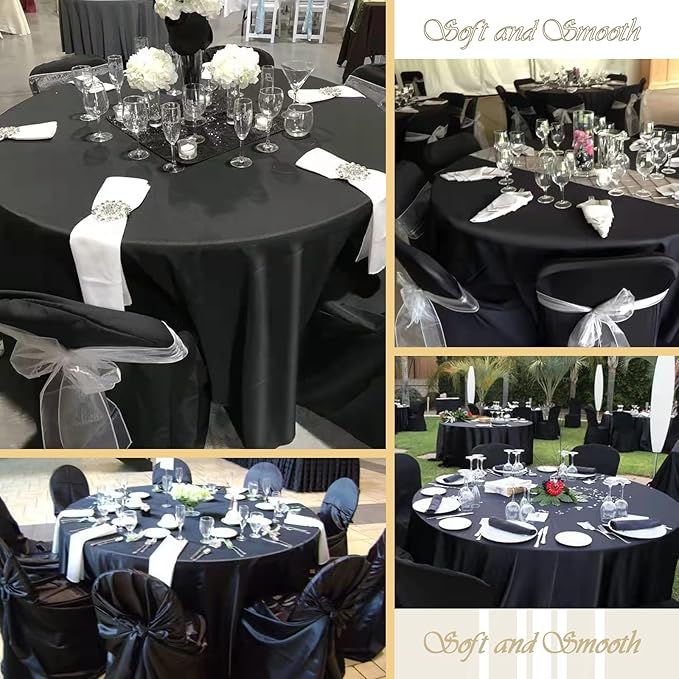 fani 12 Pack 108 Inch Black Satin Tablecloth - Image 6