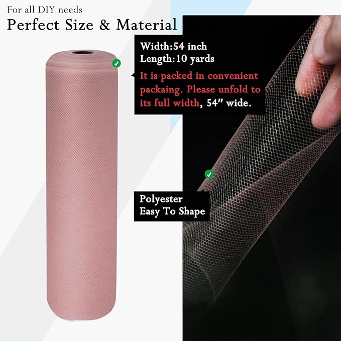 Dusty Rose Tulle Fabric Rolls 54 Inch by 10 Yards Fabric Tulle Bolt - Image 2