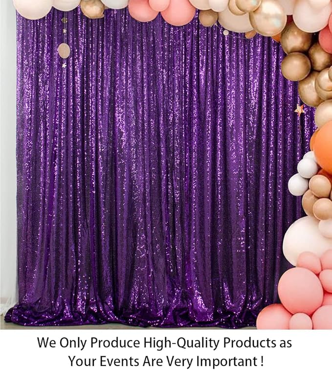ShinyBeauty Sequin Backdrop Curtain Purple 5FTx10FT Sparkly Wedding Drapes - Image 2
