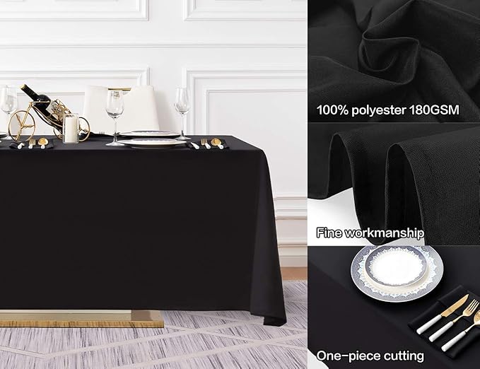Surmente Black Tablecloth 90 x 132-inch Rectangular Polyester Table Cloth - Image 3