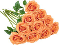 Artificial Rose 10pcs Orange Open Flower Bouquet Faux Rose Stems by IUKnot