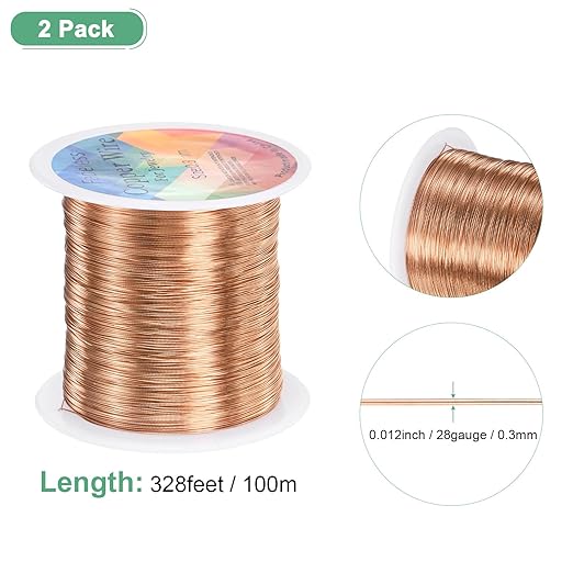2-Rolls 0.3mm Jewelry Wire, 28 Gauge 328FT Craft Wire Copper Beading Wire - Image 3