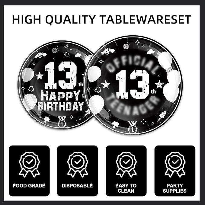 123pcs 13th Party Decorations, 13th Silver Black Birthday Banner, Cake Toppers - Image 3