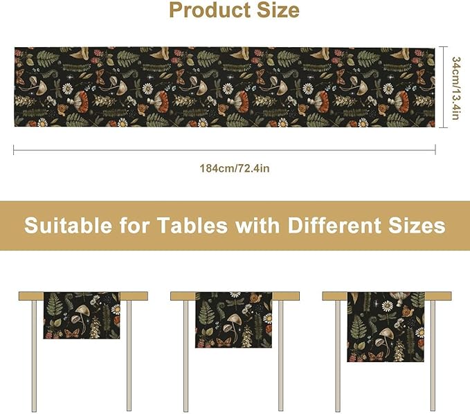 Mushroom Table Runner, Retro Forest Plant Table Runner - Image 7