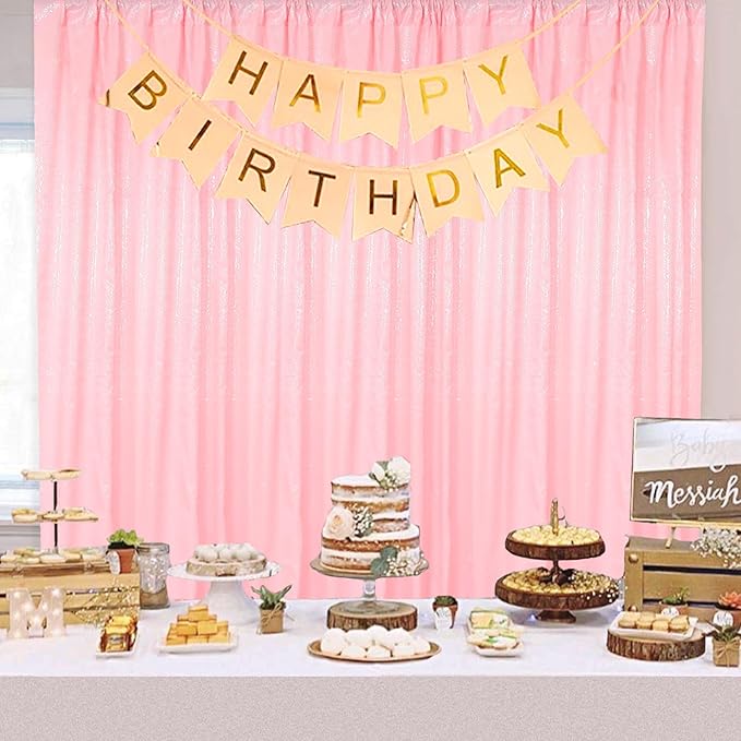ShinyBeauty Pink Sequin Backdrop 4x10ft Sequin Backdrop Curtains 4 Pack Backdrop - Image 5