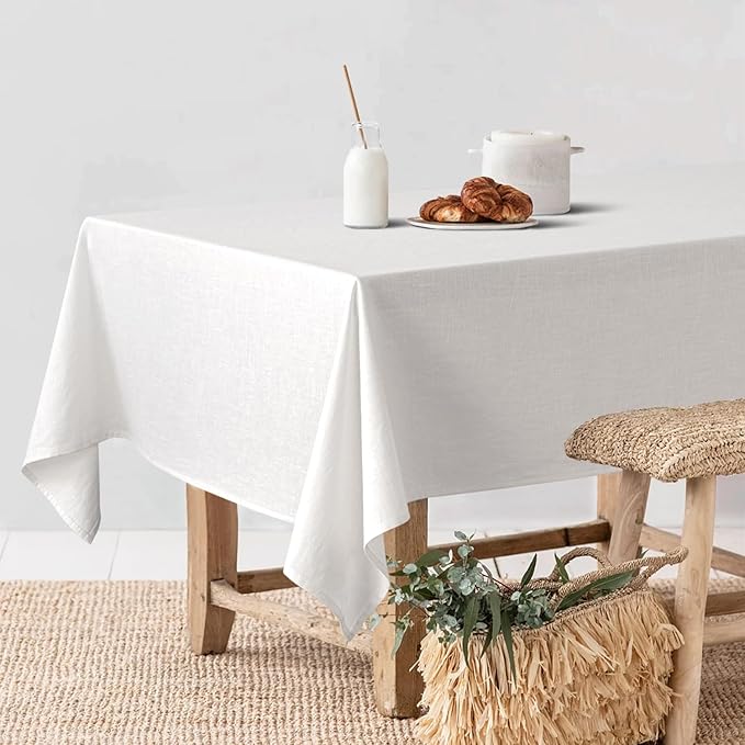 MIULEE White Linen Cotton Blend Tablecloth Rectangle, Luxury Waterproof Stain - Image 2