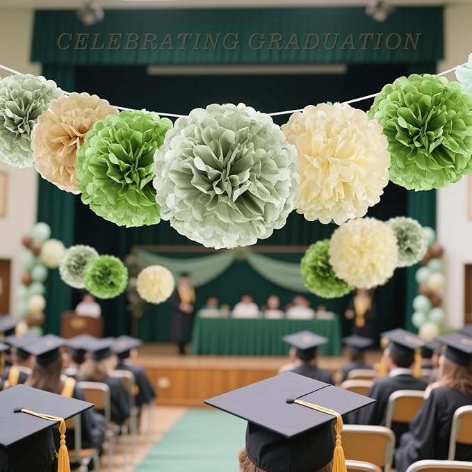 Sage Green Tissue Paper Pom Pom Flowers Decorations 15 PCS Olive Green Paper - Image 5