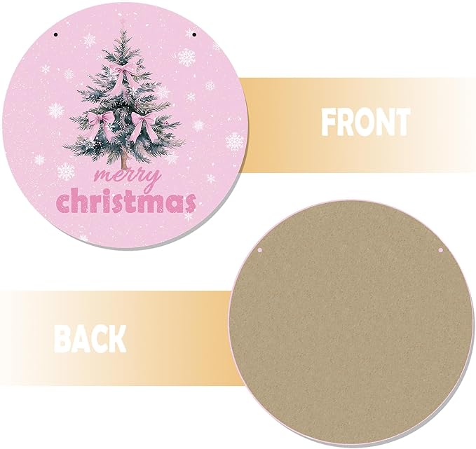 CGBHW Pink Christmas Wooden Sign, Coquette Aesthetic Christmas Tree Xmas Bows - Image 6