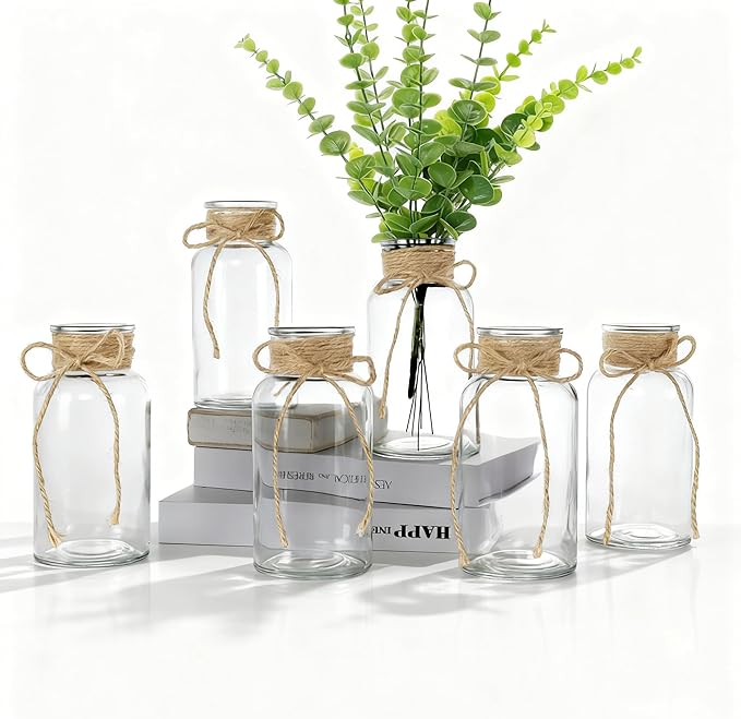 Set of 6 Vintage Glass Vases for Flowers Farmhouse Clear Glass Vases for by Houmury
