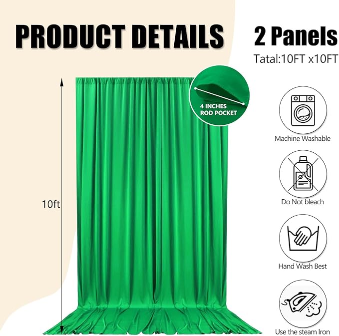 10ft x 10ft Green Backdrop Curtains - Image 2