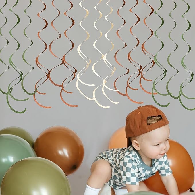36 Pcs Jungle Hanging Swirl Decorations Sage Green Brown Beige Felt Swirl - Image 5