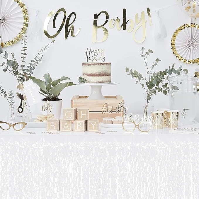 4P Wavy Metallic Tinsel Foil Fringe Table Skirts - Image 3
