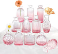 Pink Vase, Glass Bud Vases Set of 12, Small Pink Glass Vases by PHUNTTEK